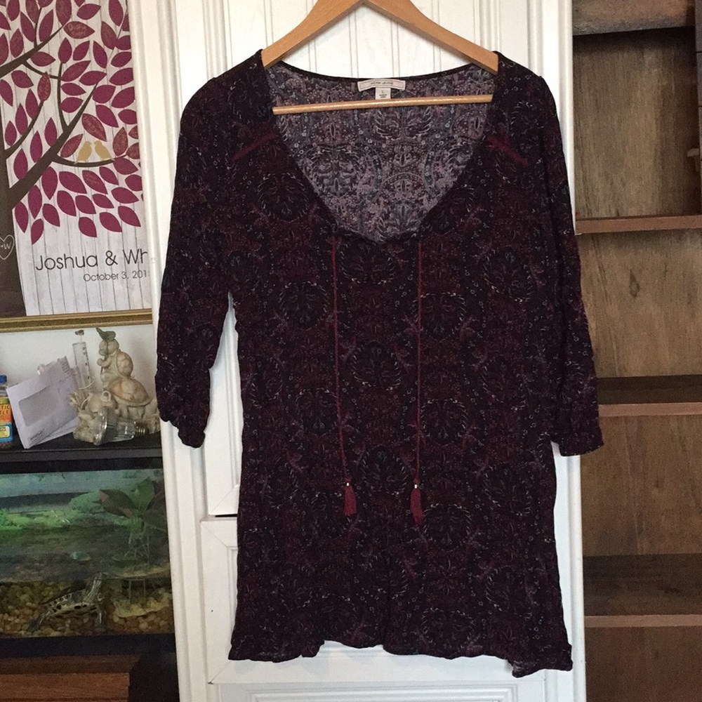 Black and burgundy peasant dress